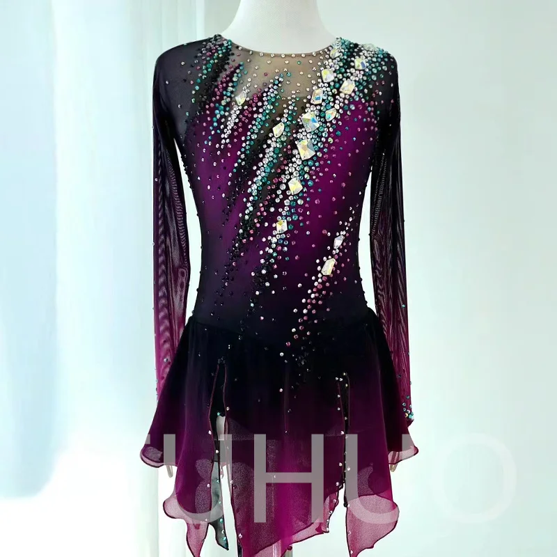 LIUHUO Ice Figure Skating Dress Girls Women Teens Stretchy Spandex Gradient Competition Wholesale