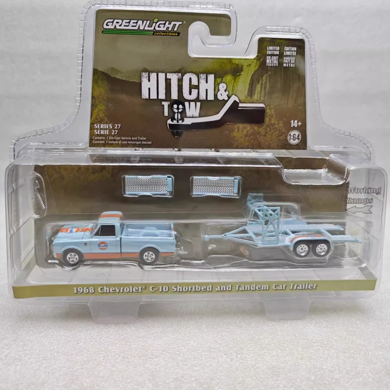 

GreenLight, литой под давлением, масштаб 1:64, 1968, C10, короткая кровать и тандемный автомобиль, прицеп, модель автомобиля из сплава, классическая коллекция, демонстрационные игрушки