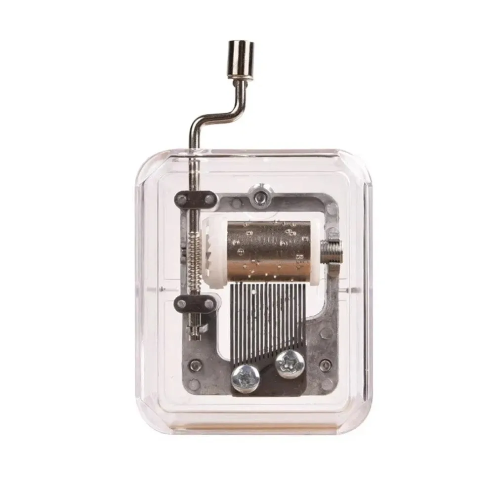 Novelty Acrylic Transparent Mini Music Box Clockwork Spring Square Clockwork Music Box Random Song Dancer Music Box Gift
