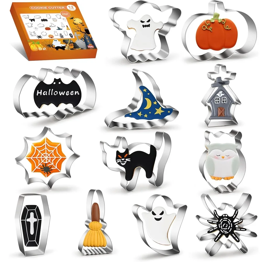 

12PCS Halloween Cookie Molds Stainless Steel Cartoon Cookie Molds Bat Shape DIY Decorative Molds Baking Molds Kitchen BakingTooL