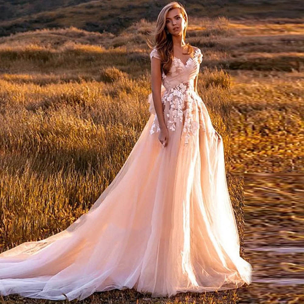 Vestidos de novia bohemios de encaje increíbles personalizados, apliques sexys con espalda abierta, vestidos de novia con manga casquillo de princesa para novia