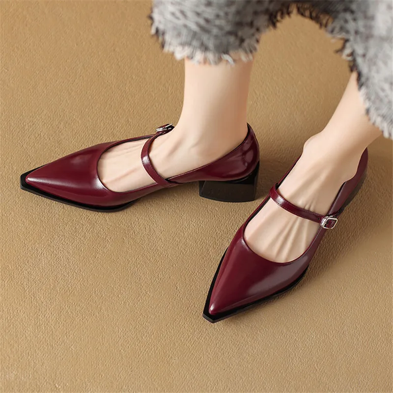 New Spring Split Leather Women Shoes Pointed Toe Women Pumps Fashion Retro Mary Jane Shoes for Women High Heels Ladies Shoes