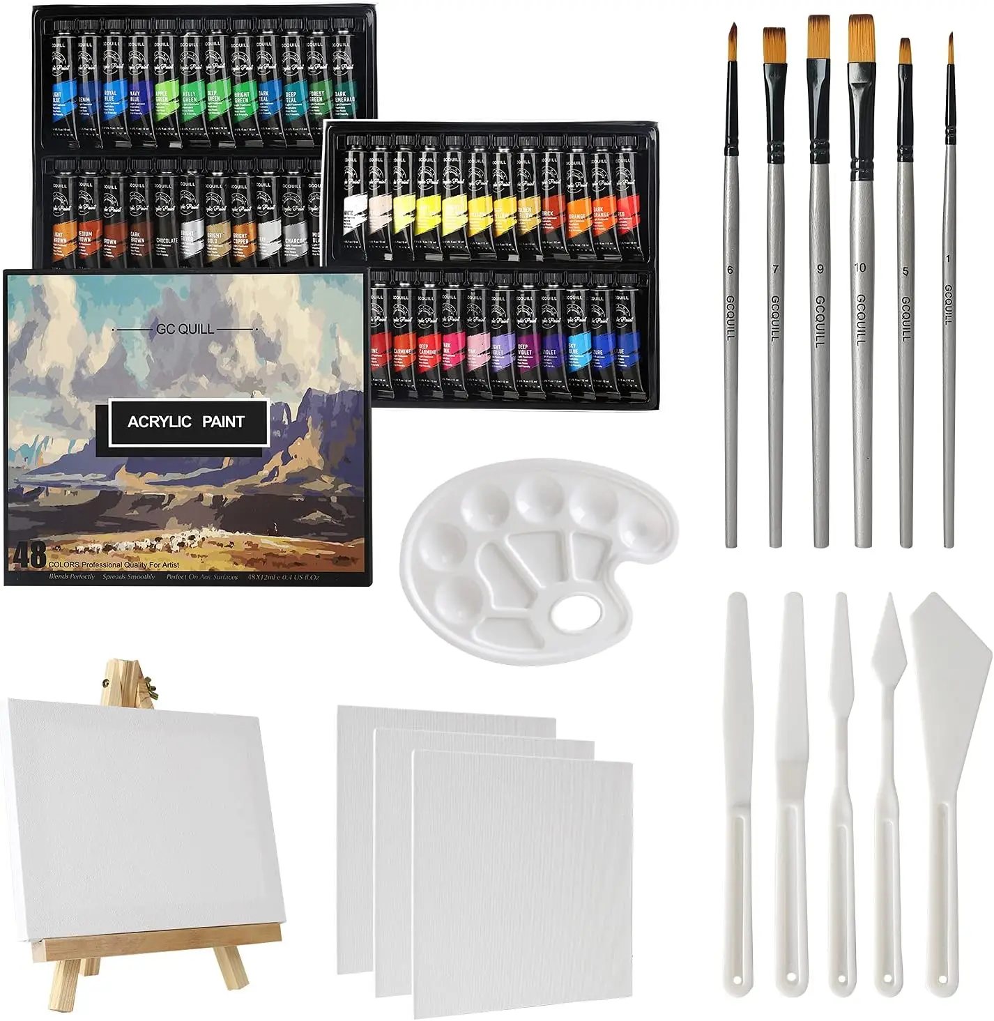 

36/48 Colors Acrylic Paint Set，Ideal for Artists, Beginners on Canvas Rock Wood Ceramic
