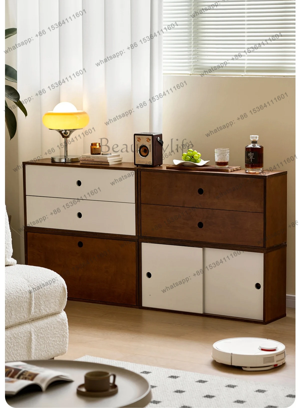 module combination cabinet wabi sandy wind retro simple side cabinet medium antique storage TV cabinet