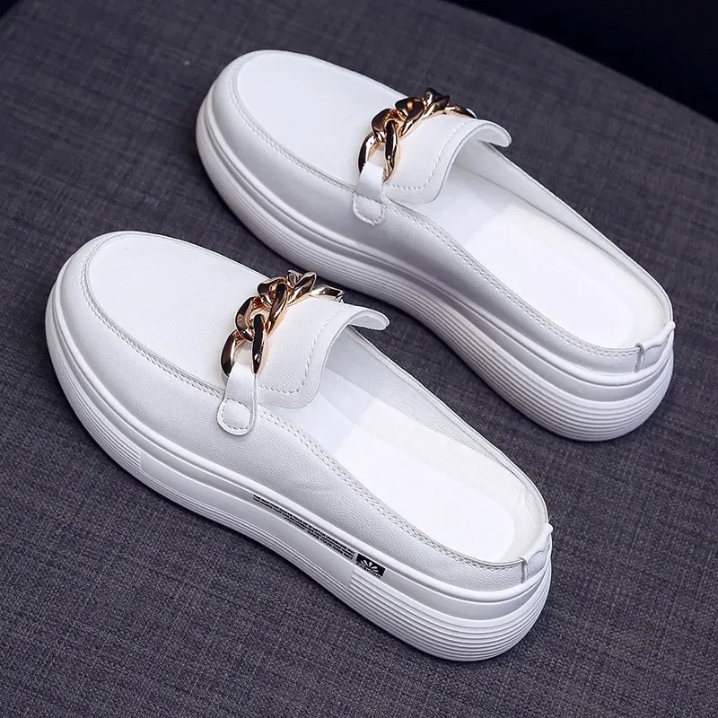 2023 Summer New Half Slippers Baotou Without Heel Inside Increase Women's Sneakers Outdoor Canvas Walking Shoes Woman Female