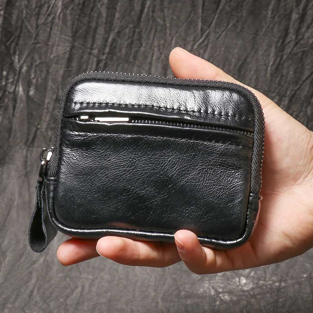 LUOKIR Simple Coin Bag Leather Coin Purse Ladies Soft Leather Zipper Pouch Large Capacity Wallet Cowhide Card Holder