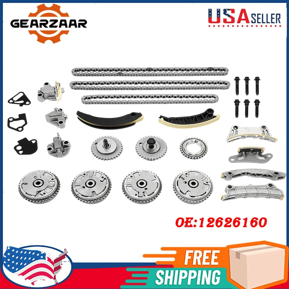 

Complete Kit Timing Chain+ 4vvt Cam Phaser Int& Exh Camshaft Cam Gears Fit Buick Pontiac 3.0 3.6L Equinox CTS SRX 12626160