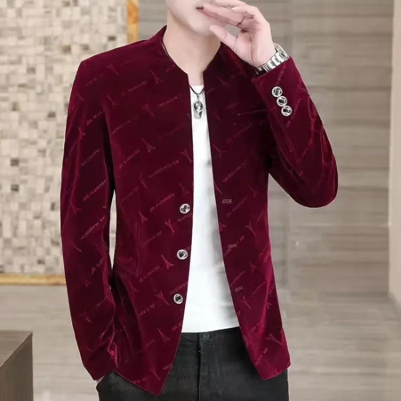 

Slim Fit Velvet Man Suits and Blazers Single Models Clothing Korean Style Clothes Gentleman Elegant Jacket for Men New in Coats