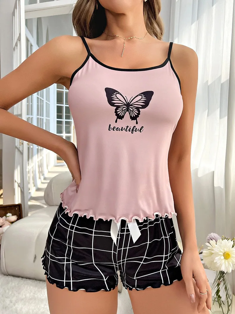 

2025 summer sexy vest, shorts and home wear set is breathable and suitable for wearing outside