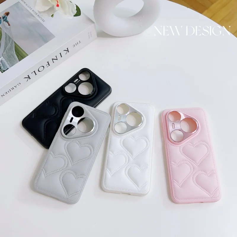 Kawaii Simple Love Heart Pattern Skórzane etui do Huawei Pura 80 70 Pro Plus Ultra Pełna osłona obiektywu aparatu Tylna obudowa — zdjęcie produktu 6