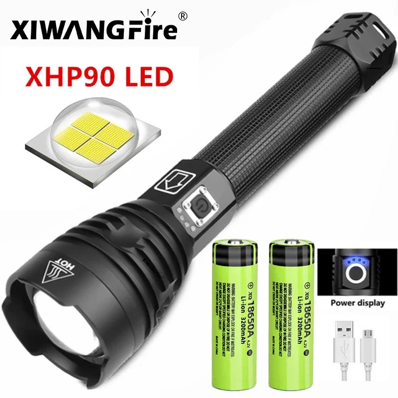 XHP90 Led Flashlight 26650 USB Rechargeable Torch Powerful Tactical Flash Light Zoomable Hunting Lantern Waterproof Hand Lamp