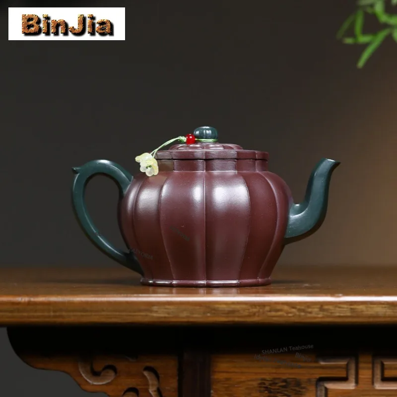 360ml Exquisite Yixing Purple Clay Teapots Master Handmade Rib Palace Lantern Pot Raw Ore Purple Mud Kettle Zisha Tea Set Craft