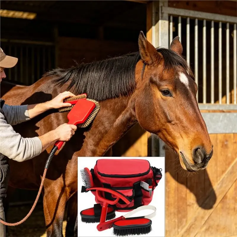HOTB72A 9-Piece Horse Grooming Kit With Tote Bag For Effective Horse Care And Massage For Horse Riders Beginner