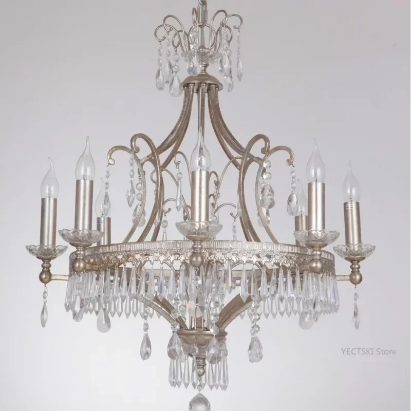 

GHEUVNJ Champagne Silver Foil Crystal Chandelier Living Room Dining Room Study Room Lamp Villa Auditorium Lamp Hotel