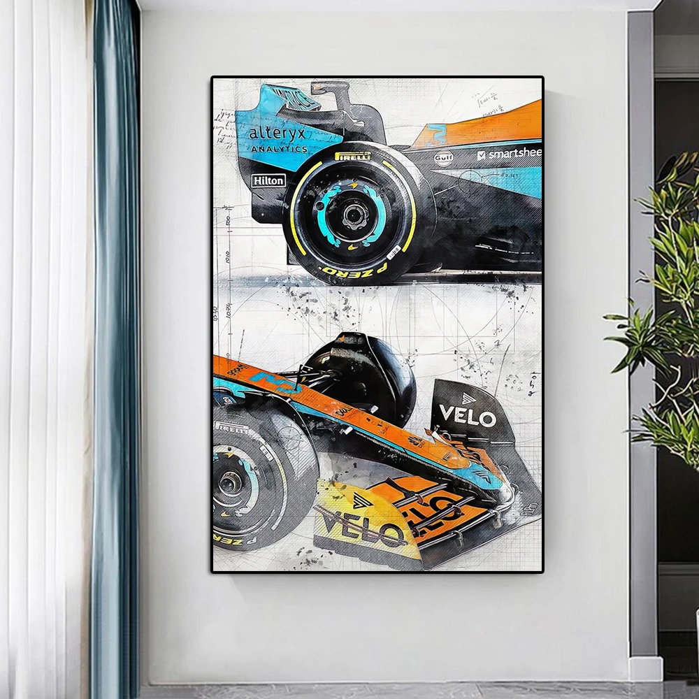 Fomula Racing MCL Blueprint Poster Luxury Sports Car Illustration Racer Ricciardo Norris Canvas Painting Wall Art Room Decor