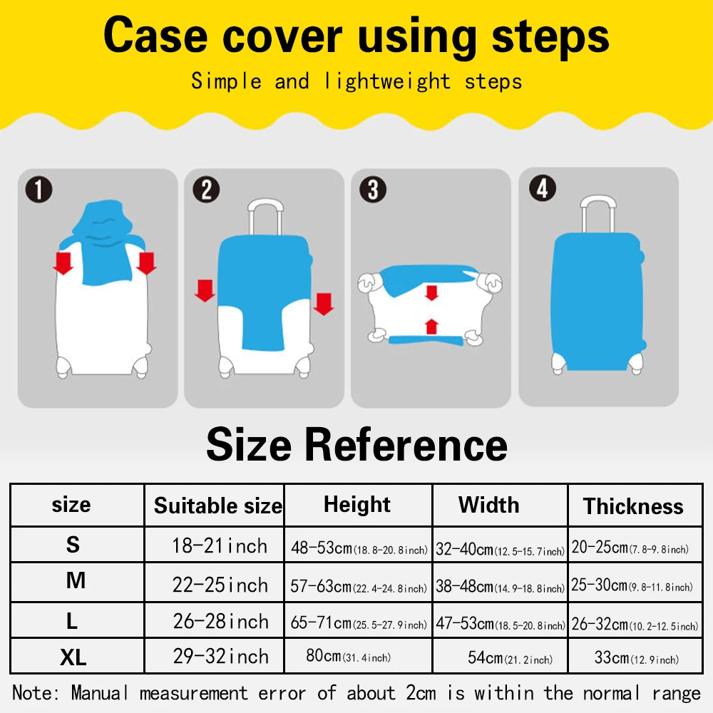 Juste de bagage élastique pour bagages, étui anti-poussière, protecteur de valise imprimé de voyage, adapté pour 18-32