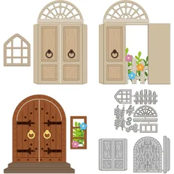 3pcs Wooden Door and Flower Cutting Dies for Card Making Retro Door Metal Die Cuts Cutting Dies Template DIY Scrapbooking