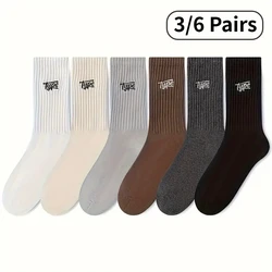 6 Pairs of Men'S Mid-Calf Socks, Japanese Style, Solid Color, Odor-Resistant, Sweat-Absorbing, Suitable for Sports