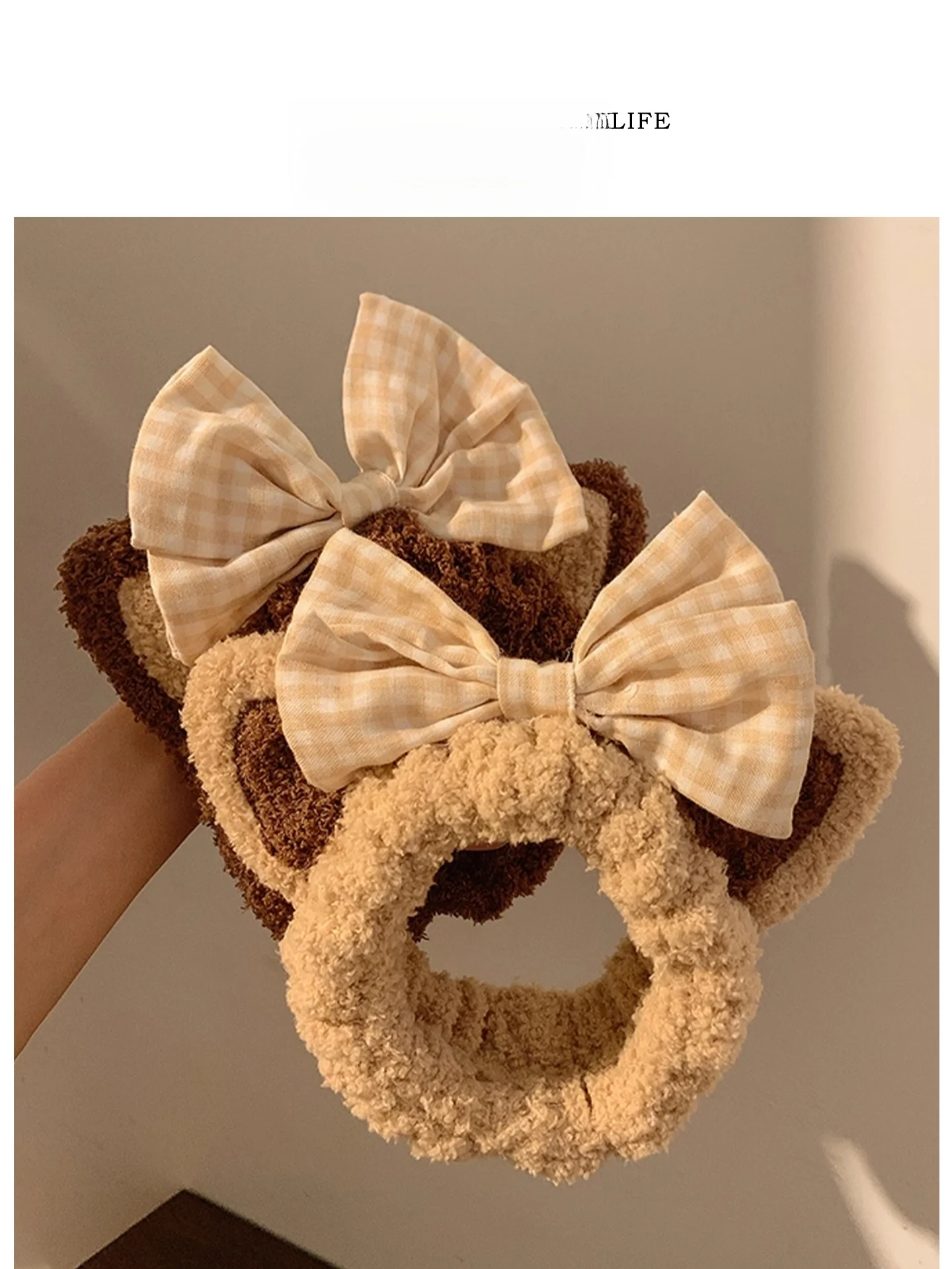 

Cute Cartoon Plu Ear Hairband Bear Face Wa Hair Tie Tee Life Brand Personal Hygiene Tool Universal Scene Appliion
