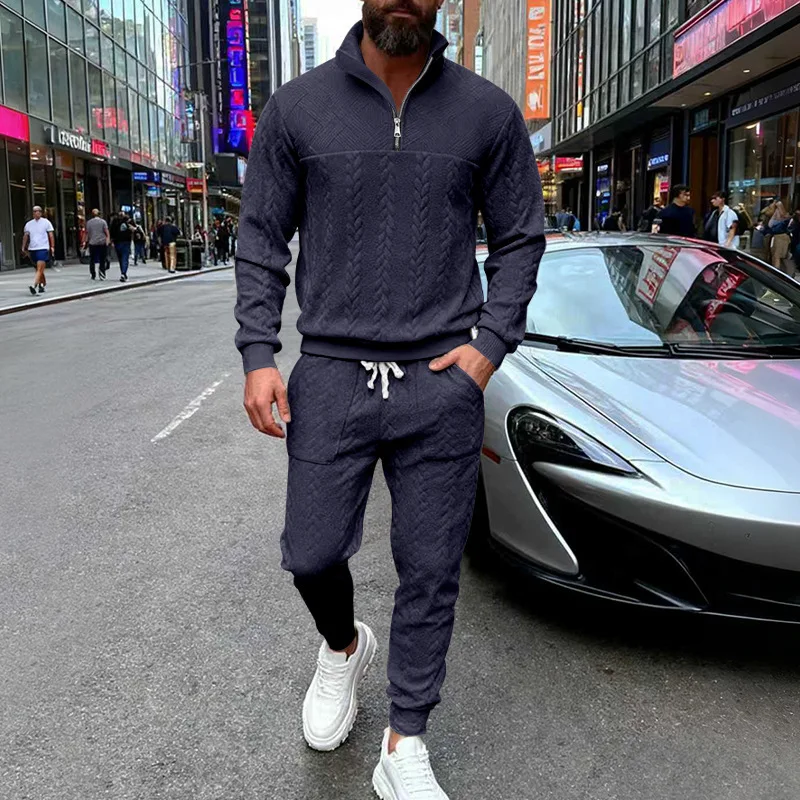 Autumn And Winter European And American Men's Jacquard Sweater Street Fashion Casual Sports Trousers Shopping Travel Suit