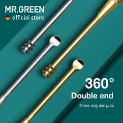 MR.GREEN-더블 엔드 귀이개 360 ° 청소, 쓰리링 귀지 제거, 귀 리무버 클리너, 스테인레스 스틸 스푼, 귀 케어 도구