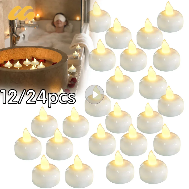 

Waterproof Flameless Floating Tealights Warm White Battery Flickering LED Tea Lights Candles Wedding Party Centerpiece Pool SPA