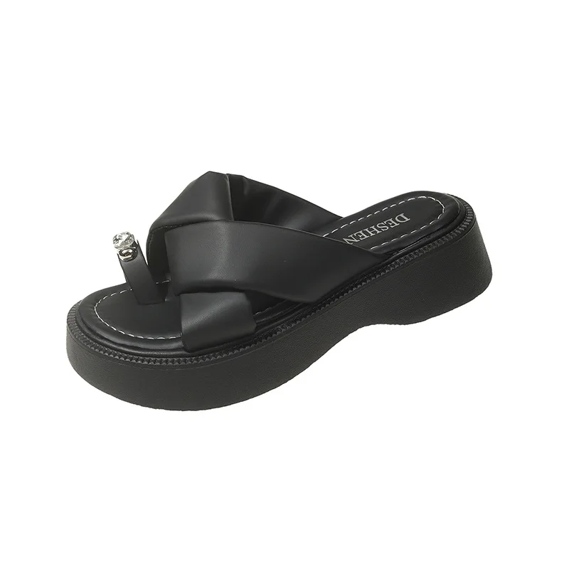 Zapatos de playa para mujer, zapatillas para exteriores, chanclas bajas de goma, plataforma, diapositivas de lujo, Pantofle Sabot atado cruzado, diseño suave hawaiano