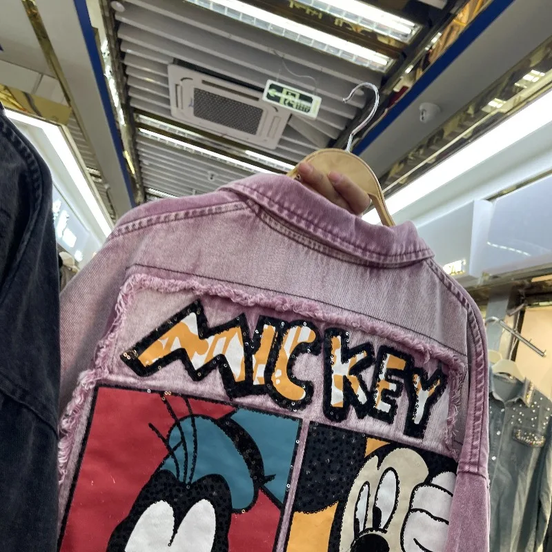 2025 Autumn New Heavy Industry Cartoon Y2k Denim Cardigan Jacket For Women's Loose Casual Top Long Sleeved Single-Breasted Coat