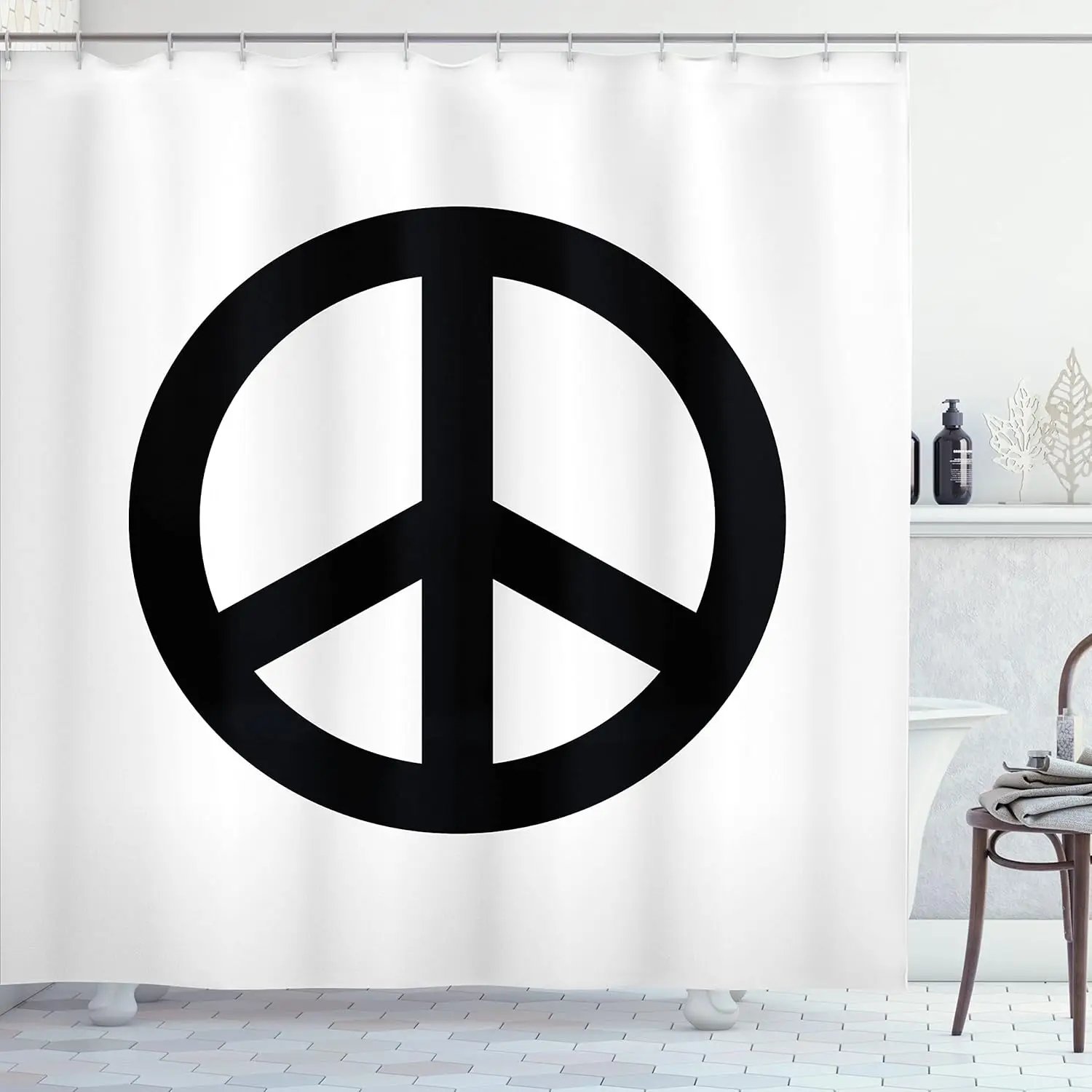 

Занавеска для душа с символом мира, черно-белый минималистичный декор в стиле бохо, льняной 180x180