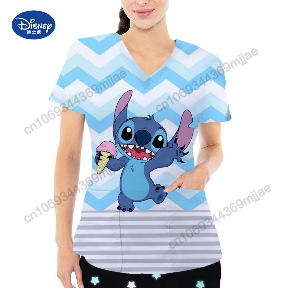T-Shirt à Manches Courtes pour Femme, Uniforme d\'Infirmière, Vêtement Graphique Disney, avec Poche, une Pièce, Yk2, Y2k, Y-Kpop