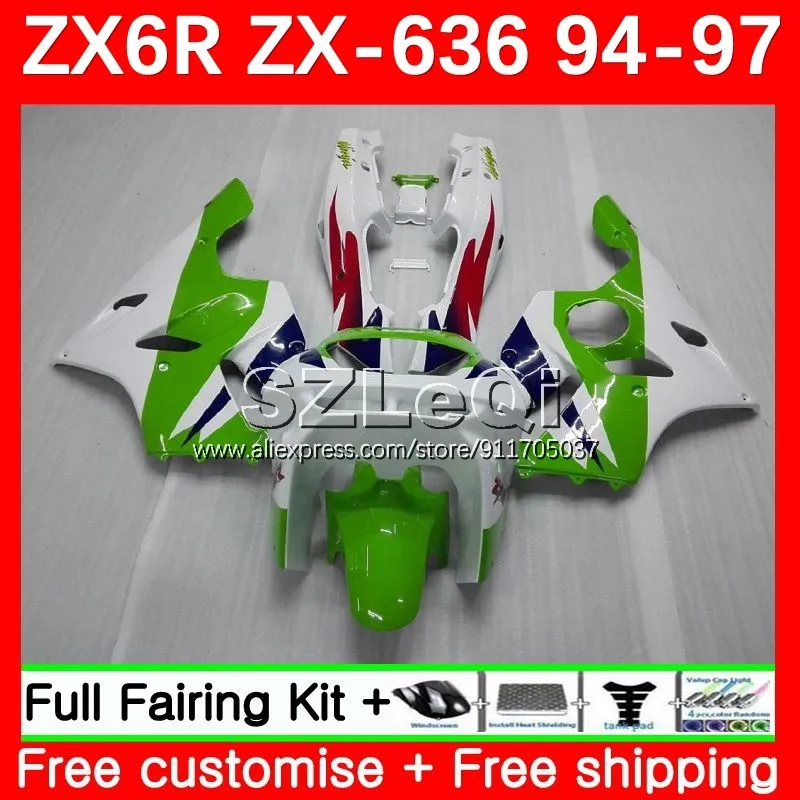 Body Kit For KAWASAKI NINJA stock green ZX-6R ZX 6R 636 ZX6R 94 95 96 97 98No.1 600CC ZX-636 ZX636 1994 1995 1996 1997 Fairing