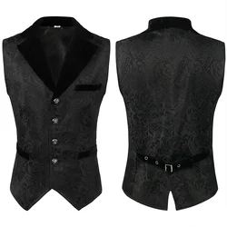 Men's Renaissance Cosplay Medieval Pirate Waistcoat Vest Vintage Vicotiran Steampunk Jacquard Vest Gothic Long Dress Black Vest