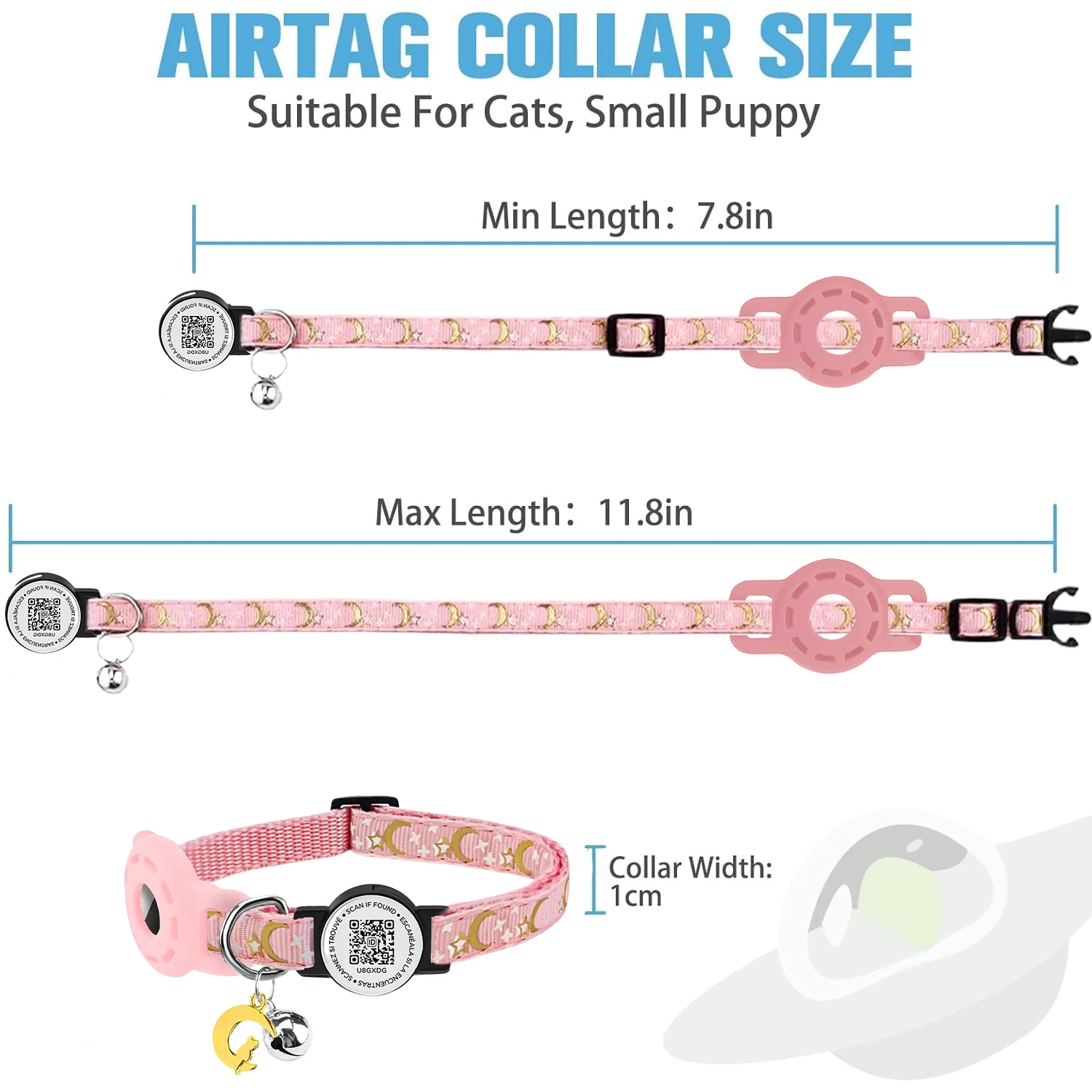 Cute Cat Collar with Airtag Holder for Apple Air Tag, Silicone GPS Tracker Holder, Glow Pet Collar with Bell & Pet QR Name Tag