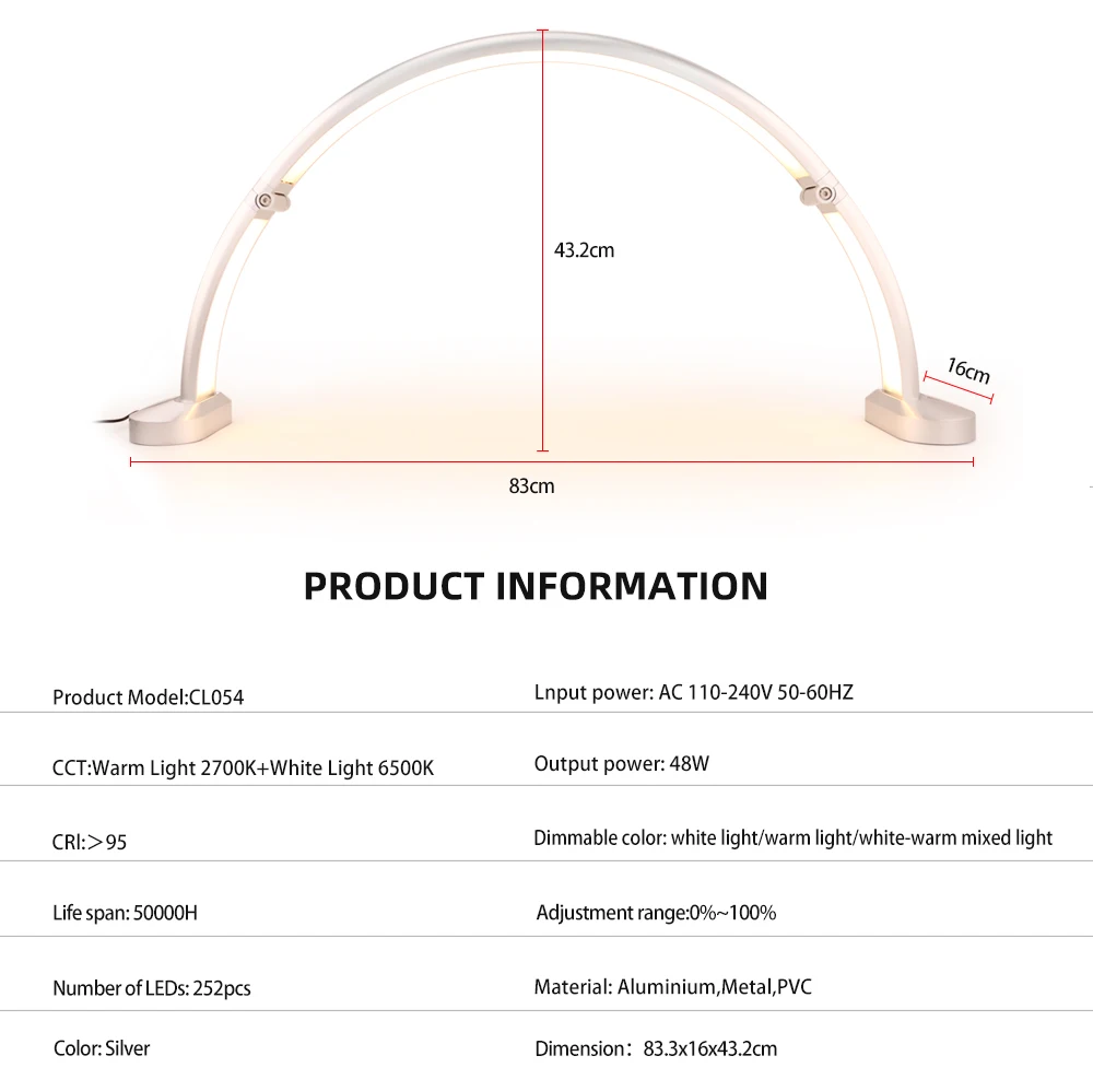 Halbmond-Nagellampe, faltbar, Version 83 cm, U-förmige LED-Schreibtischlampe, Wimpern-Make-up, Augenpflege, Maniküre, Schönheitssalon, Füllbeleuchtung