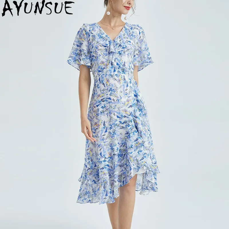 

AYUNSUE 100% натуральное шелковое летнее платье из тутового шелкопряда, праздничное платье, женская одежда, элегантные женские платья, модное новое платье Vestido Mujer