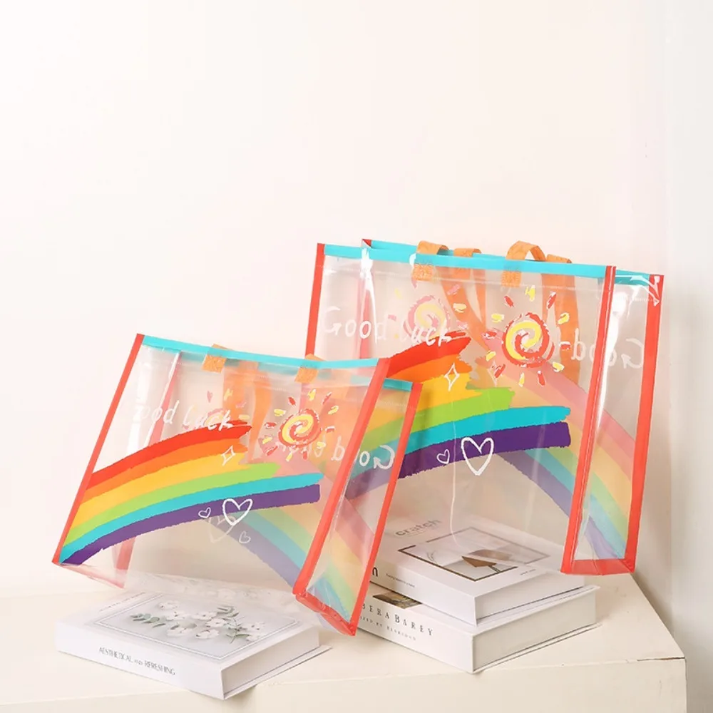

PVC Transparent Rainbow Shoulder Bag Waterproof Beach Swimming Storage Handbag Large Capacity Shopping Bag Totes