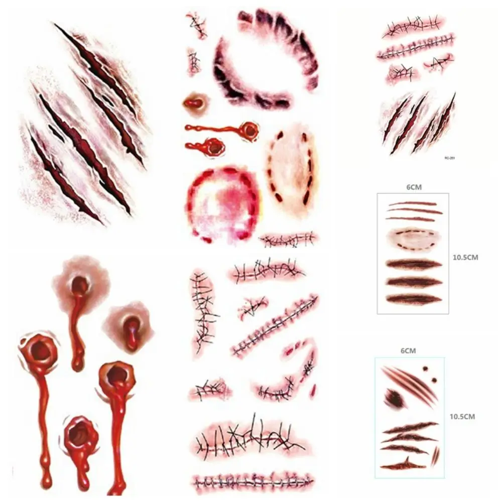 10pcs Simulation Scab Bite Mark Tattoo Sticker Waterproof Fake Scab Blood Zombie Acars Tattoos Bite Mark 3D