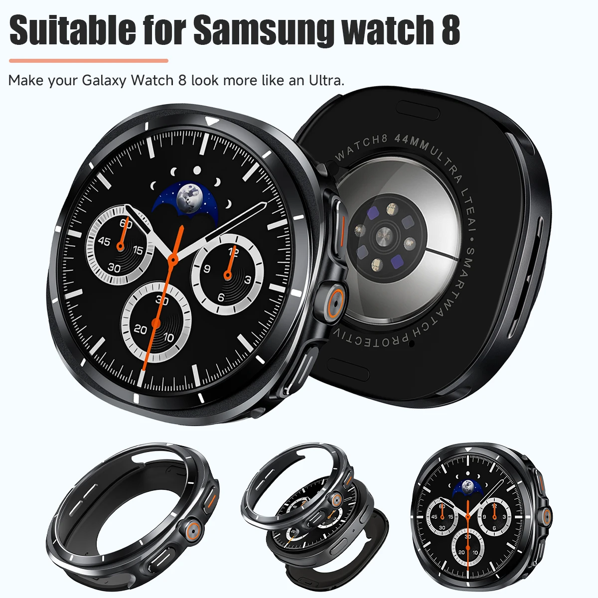 Rugged Case Compatible with Samsung Galaxy Watch 8 40mm 44mm with Back Cover Metal Bumper Ultra Thin Shockproof Protective Cover