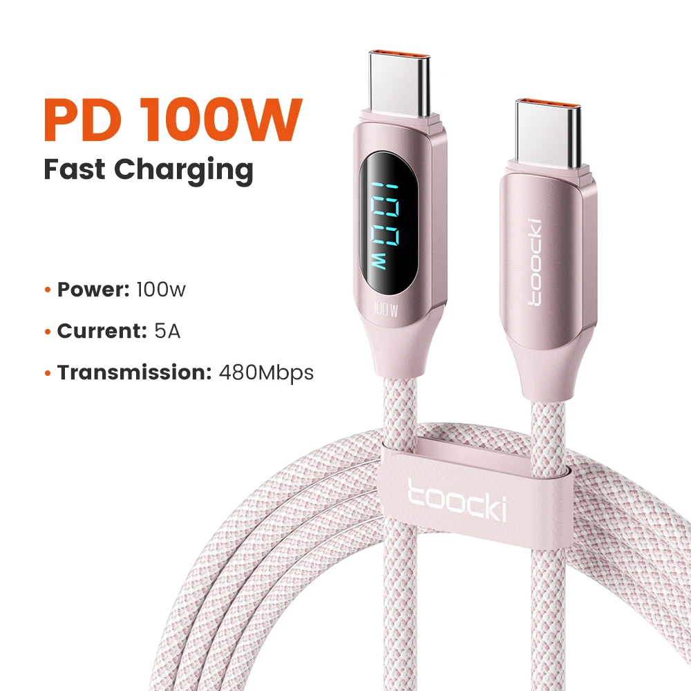 Toocki 100 W Display USB C auf USB C Kabel PD Schnellladekabel Typ C auf Typ C Kabel für Xiaomi Poco Samsung Huawei MacBook iPad
