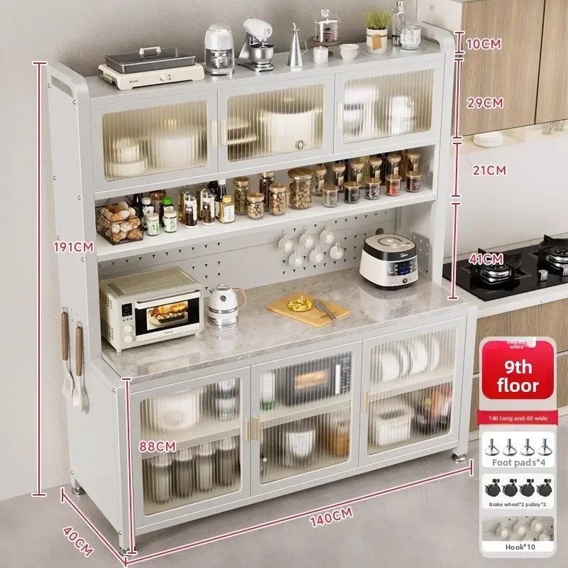 Slate Sideboard, Kitchen Shelf, Floor-to-ceiling Multi-layer Storage Cabinet, Microwave Oven, Cutting Vegetables