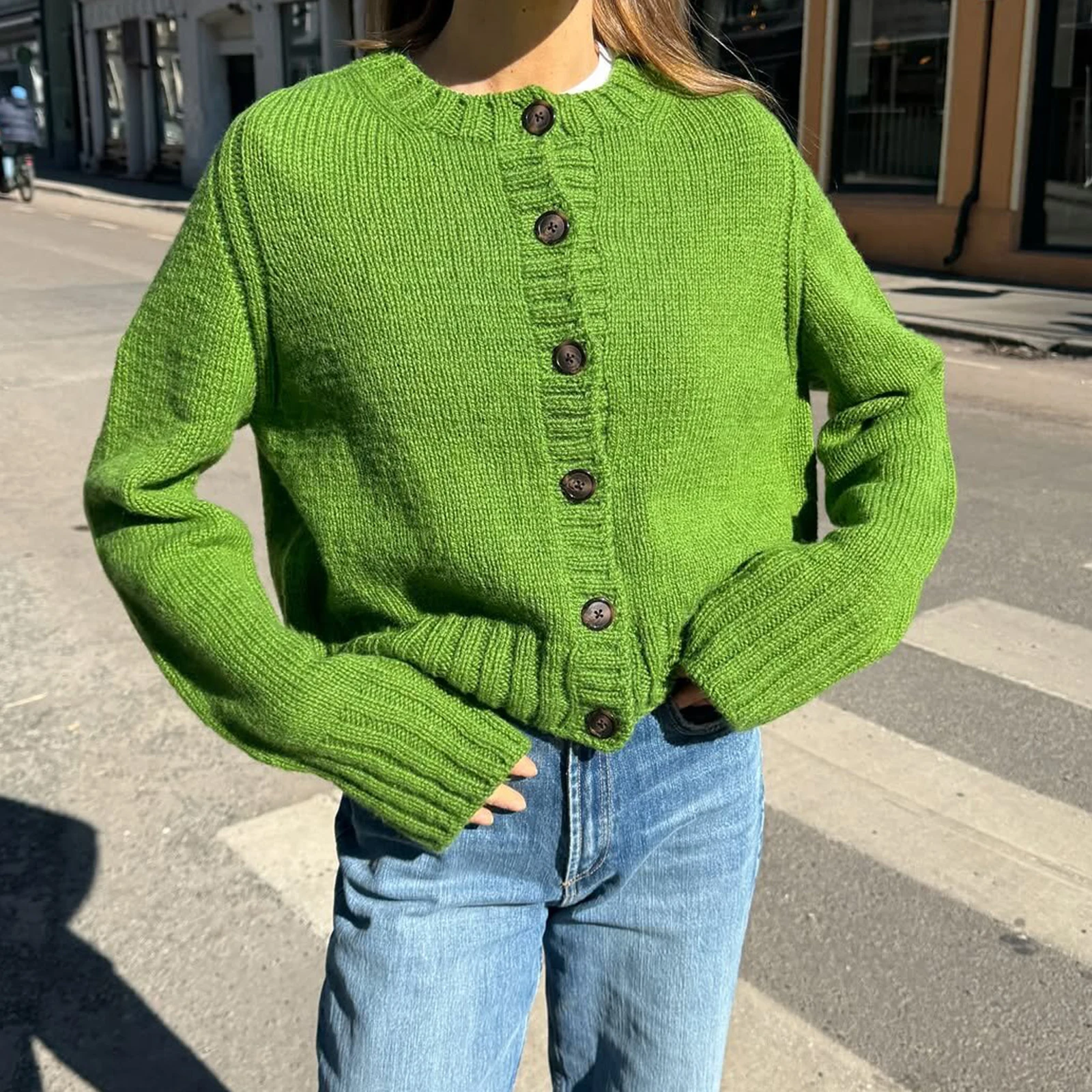 

Women's Autumn Winter Sweater Cardigan Tops Casual Long Sleeve O Neck Button Up Solid Color Knitwear Y2K Vintage Outwear