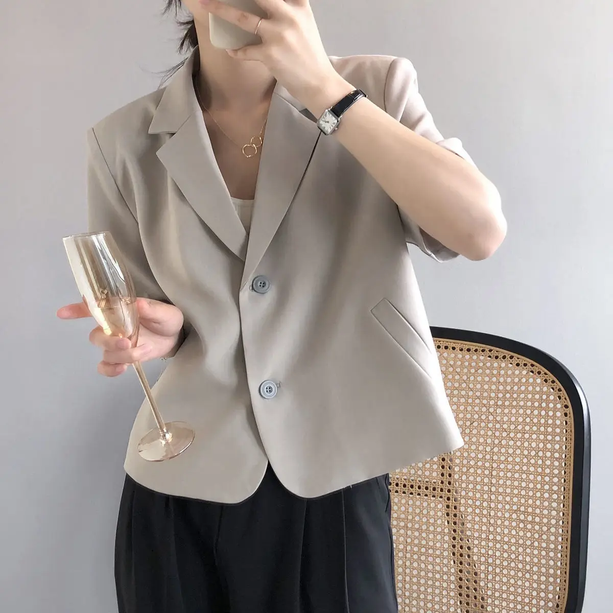 Blazers Women S-4XL Solid Office Lady Chic Summer Fashion Single Breasted Casual Popular Crops Basic Ulzzang Notched Outwear New