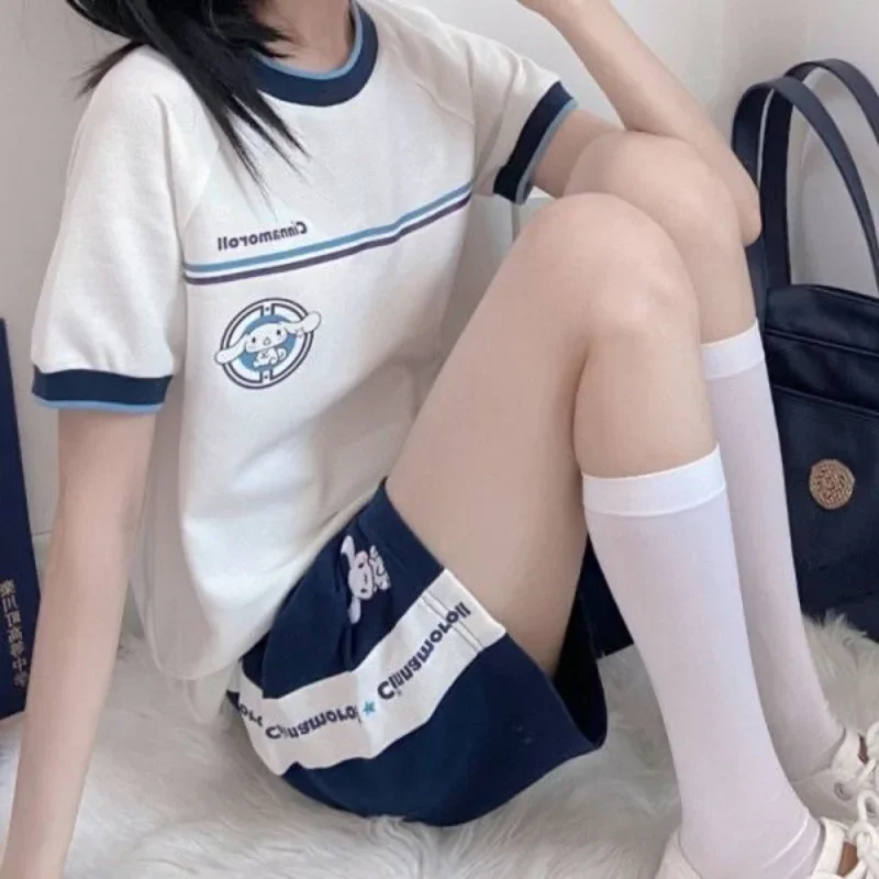 Japanese Kawaii Sweet Girl Cinnamoroll Summer Sports Student JK Uniform Gym Suit Short-sleeved Shorts Suit Kuromi New Sports Set