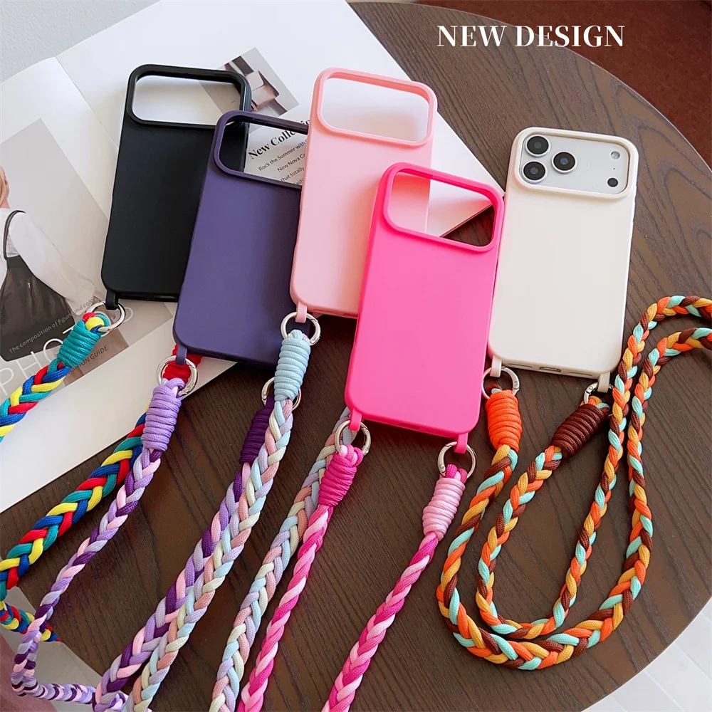 Umhängetasche Halskette Lanyard Cord Handyhülle für iPhone 17 Air 16e 15 14 Plus 13 12 11 Pro Max X XS XR stoßfeste weiche TPU-Abdeckung
