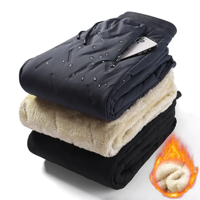 Herbst Winter Mรคnner Plus Samt Verdicken Hosen Elastische Taille Kordelzug Zipper Taschen Trend Mode Lรคssig Lose Baumwolle Hosen