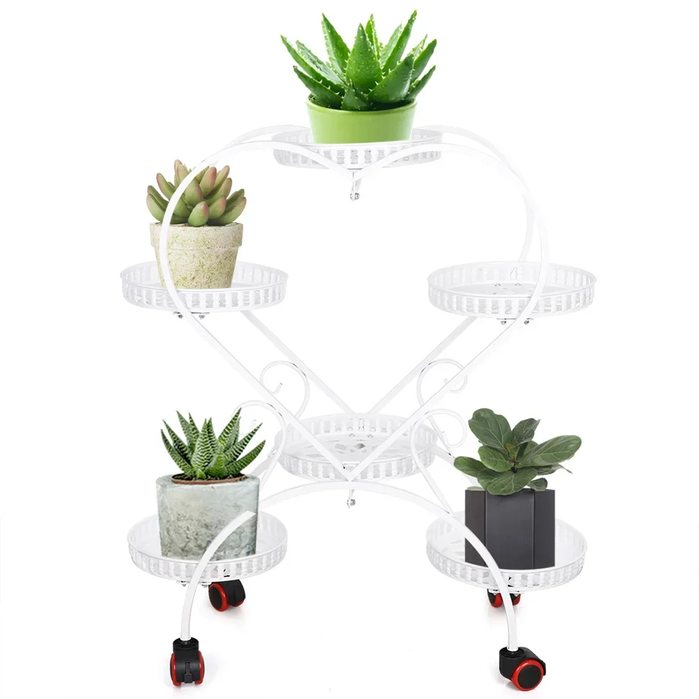 

White Metal Plant Flowerpot Stands 6 Pots Plants Flower Stand for Patio Garden Living Room Corner Balcony and Bedroom