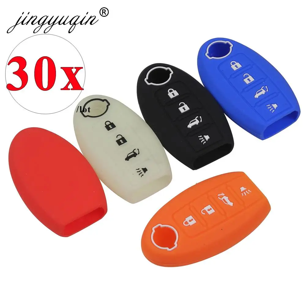 jingyuqin 30pcs/lot Silicone Key fob Cover Case for Nissan Qashqai Juke X-Trail Note Almera Altima Serena Remote Keyless 4BTN