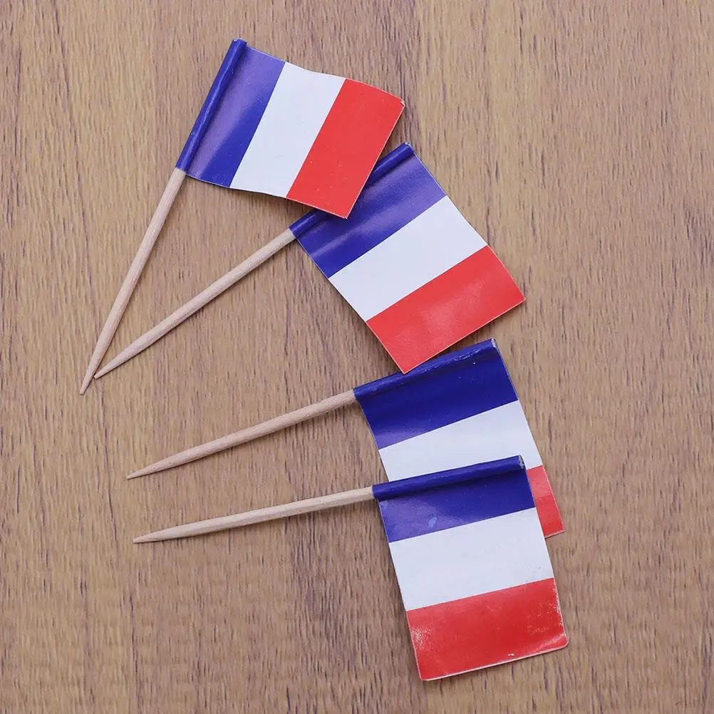 200 Stück Französische Flaggen-Stecker in Leuchtenden Farben Kuchendekoration Frankreich-Flagge Cupcake-Stecker Mini-Zahnstocher Länderflaggen – Detail 2