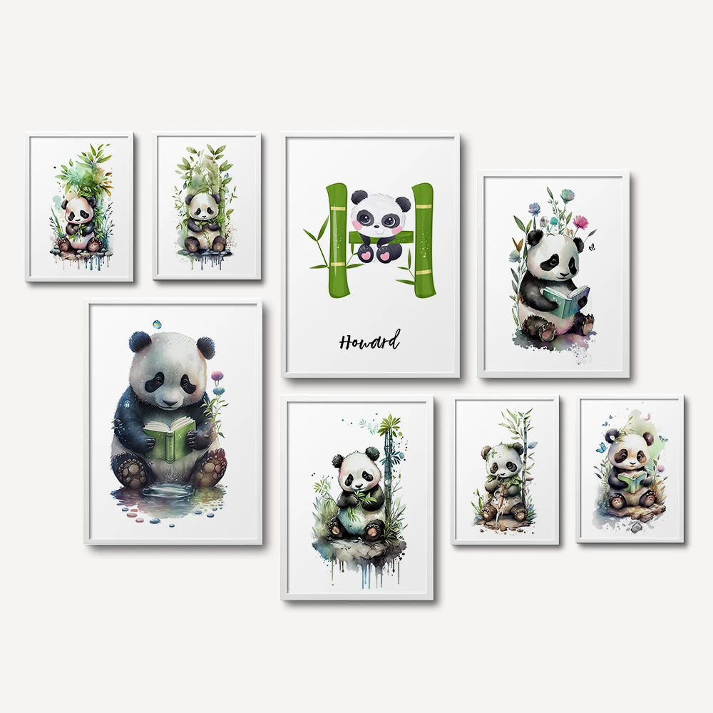Custom Poster Print Waterproof Painting Canvas Chinese Panda Your Name Wall Art Decorative Picture Personalized Customized Gifts