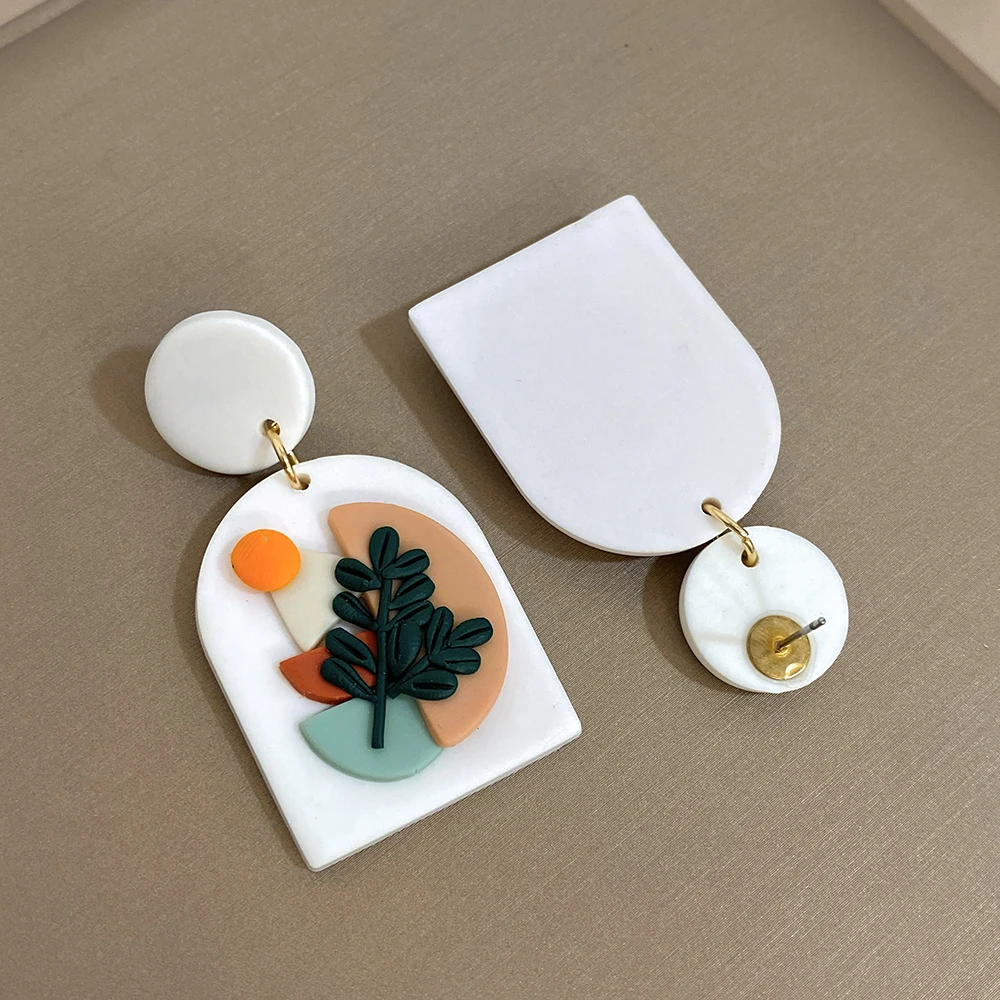 DODOHAO Unique Colored Geometric Leaf Soft Ceramic Drop Earrings for Women White Countryside Style Earrings Fashion Lady Jewelry